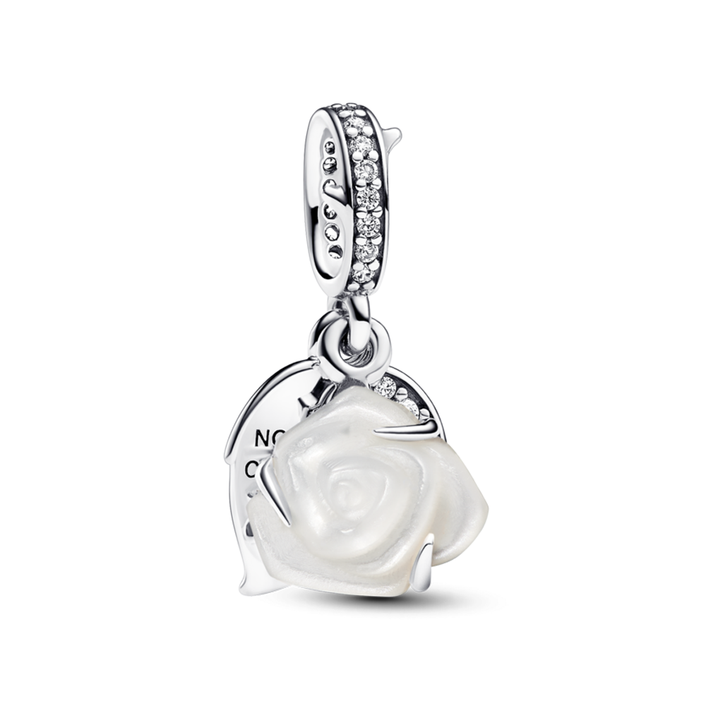 Pandora White Rose in Bloom Double Dangle Charm