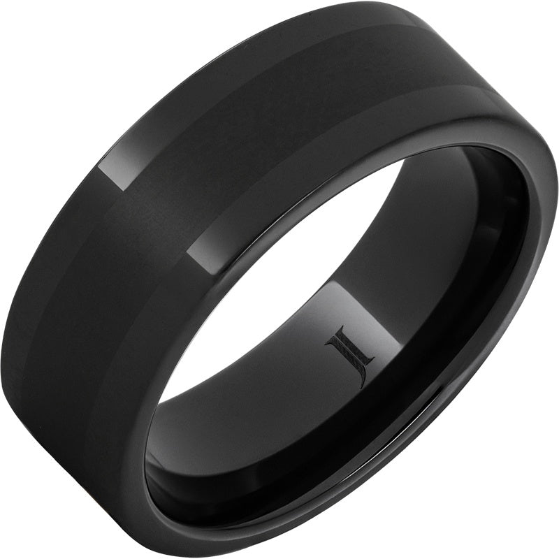Black Diamond Ceramic Pipe Cut Band with Laser Satin Center