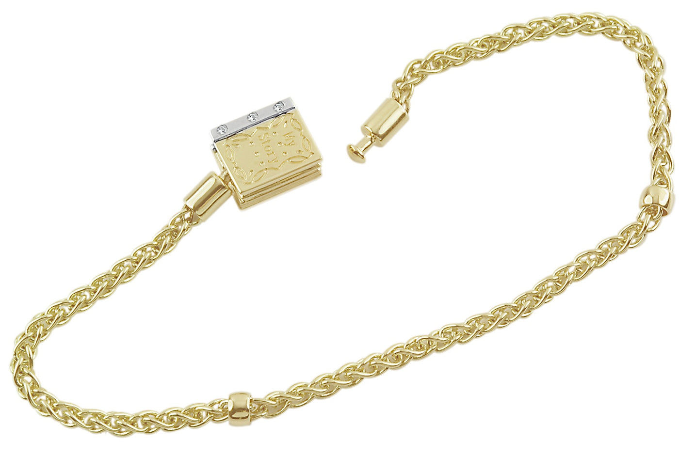 7.25" Bracelet YG - 14K Yellow Gold with Stopper Beads and Storywheel Book Clasp with Diamonds
