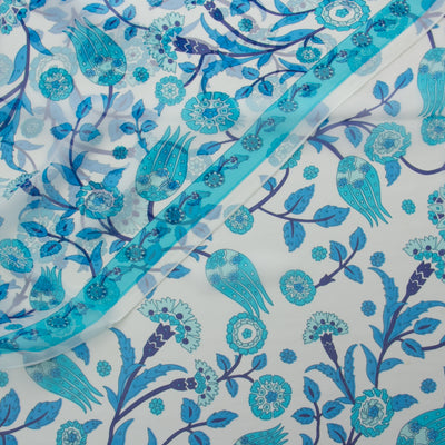 Blue and White Floral Silk Scarf