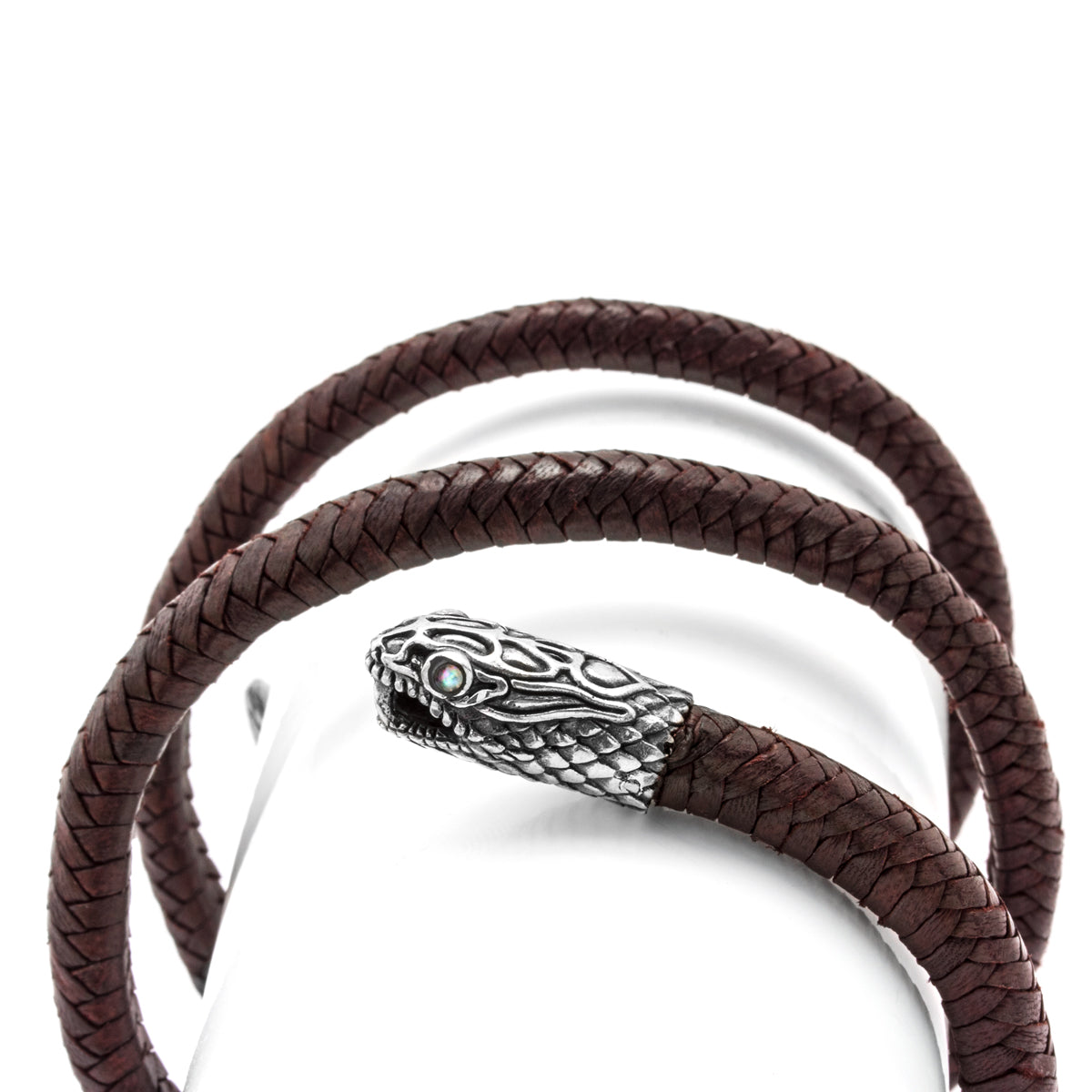 Small Triple Wrap Brown Leather Snake Bracelet