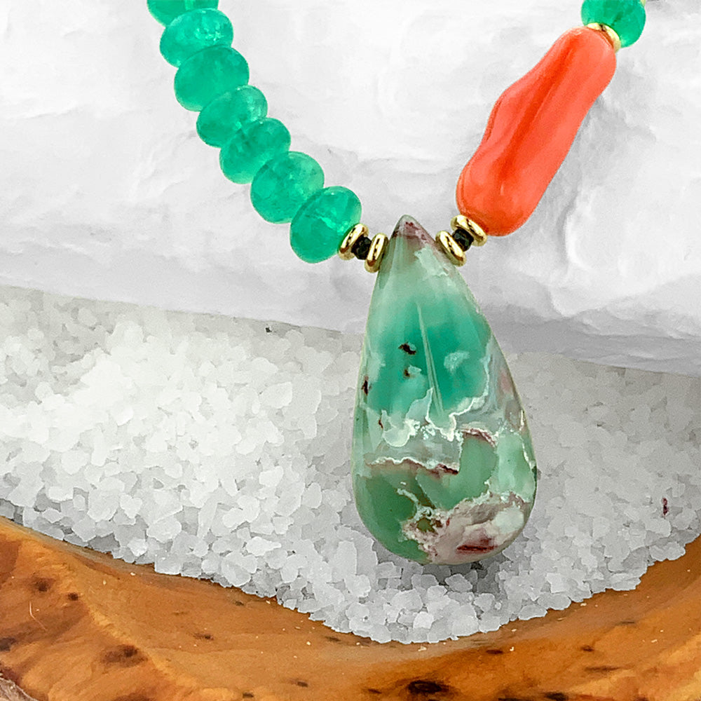 Aquaprase, Emerald and Coral Necklace