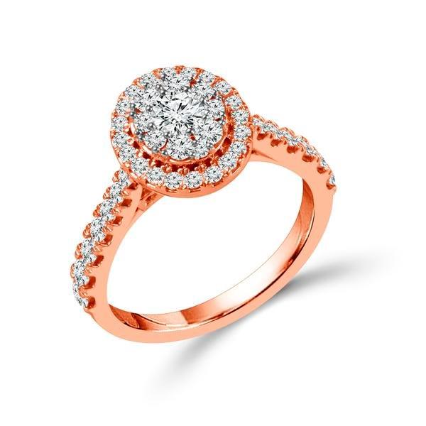 Oval Shaped Halo 10K Rose Gold Diamond Engagement Ring