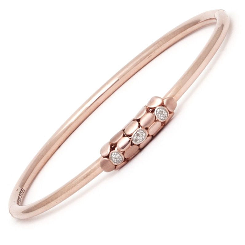 Rose Stainless Steel w/ Oval Pave Diamond Bangle