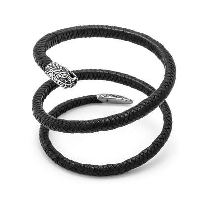 Triple Wrap Black Leather Snake Bracelet