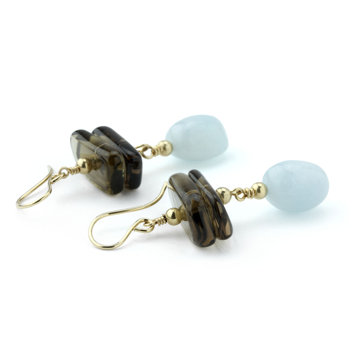 Aquamarine & Smoky Quartz Earrings-210-770