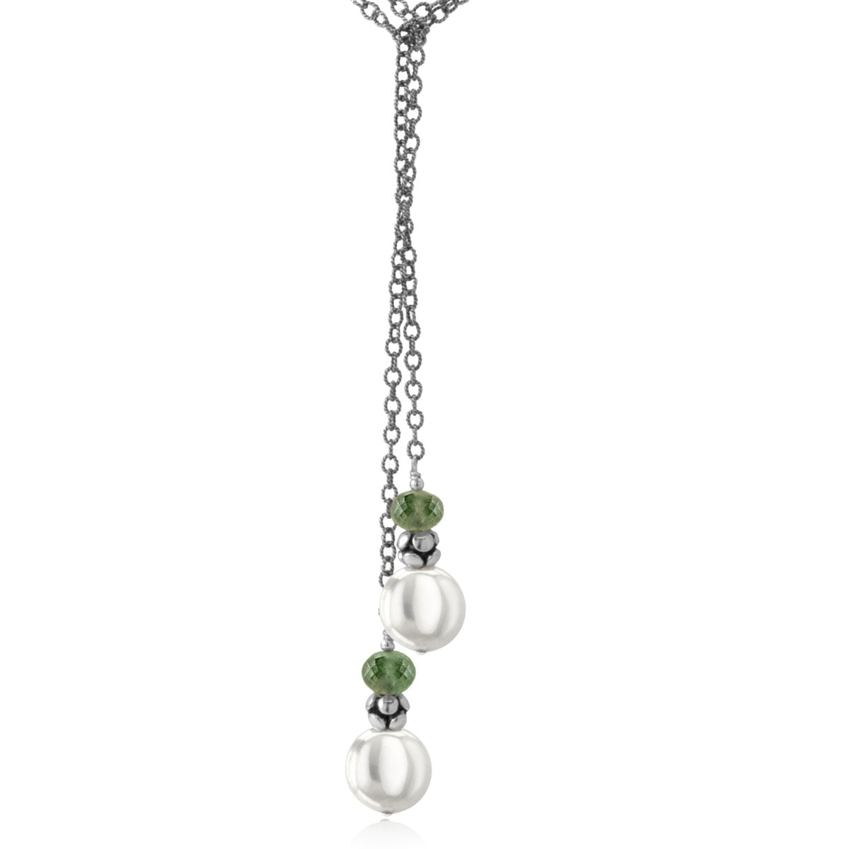 Coin Pearl & Tourmaline Lariat Necklace