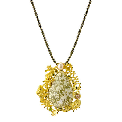 Fossilized Coral & Pyrite Necklace