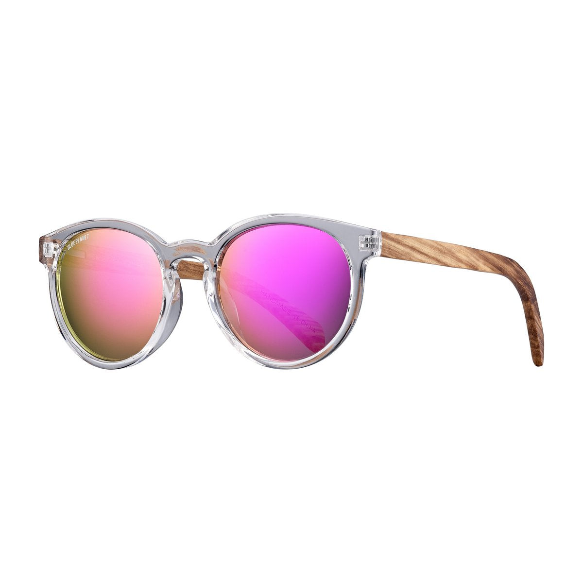 Andiz Crystal Clear &  Zebra Wood Pink Mirror Polarized Sunglasses