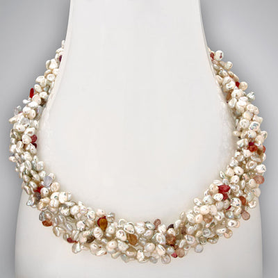 Keshi Pearl & Rainbow Sapphire Necklace-333306