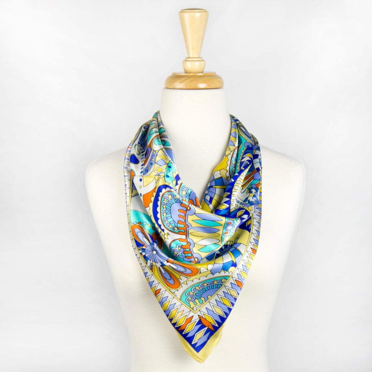 Yellow And Blue Abstract Silk Scarf