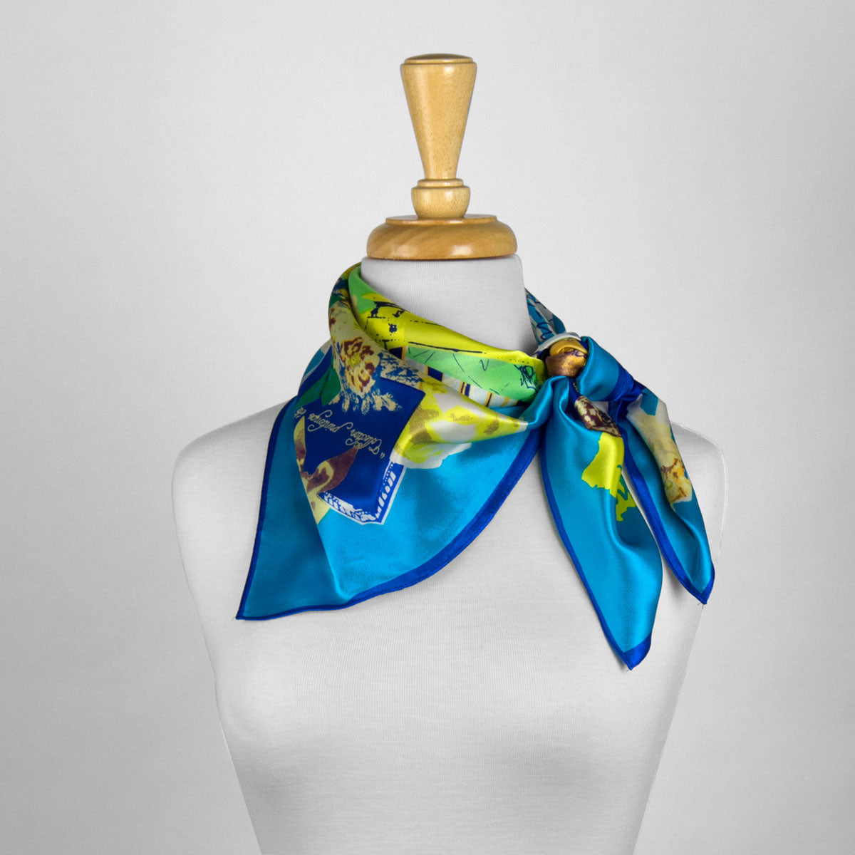 Blue and Yellow Abstract Silk Scarf