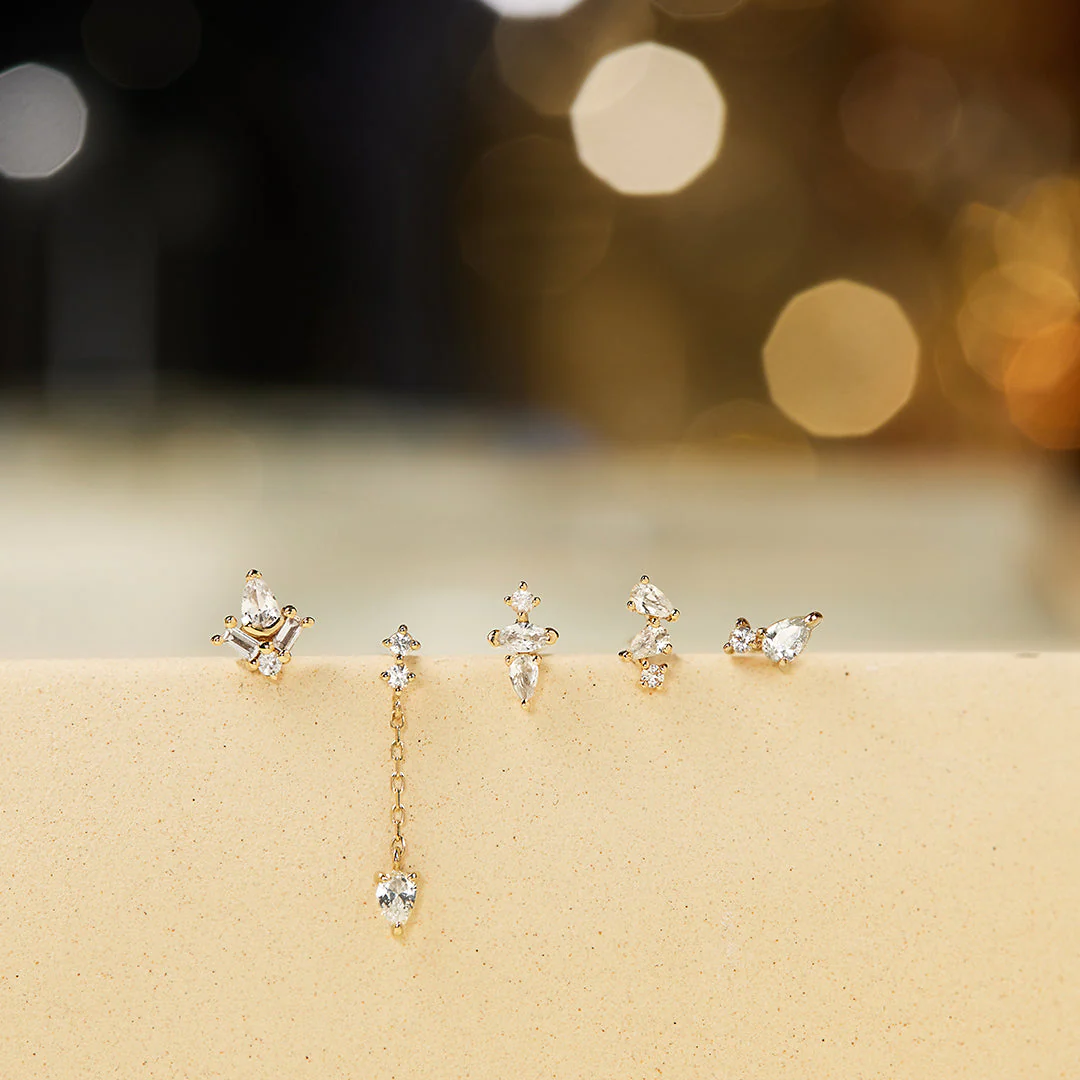 CAMI | Pear and Round White Sapphire Stud Earring