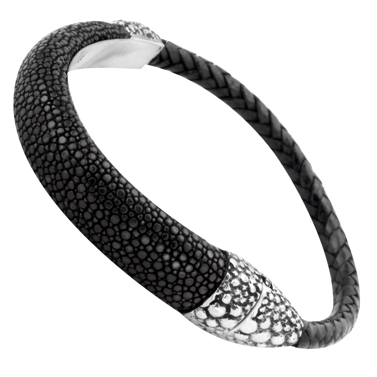 Sterling Silver Clasp with Black Stingray Leather Bracelet