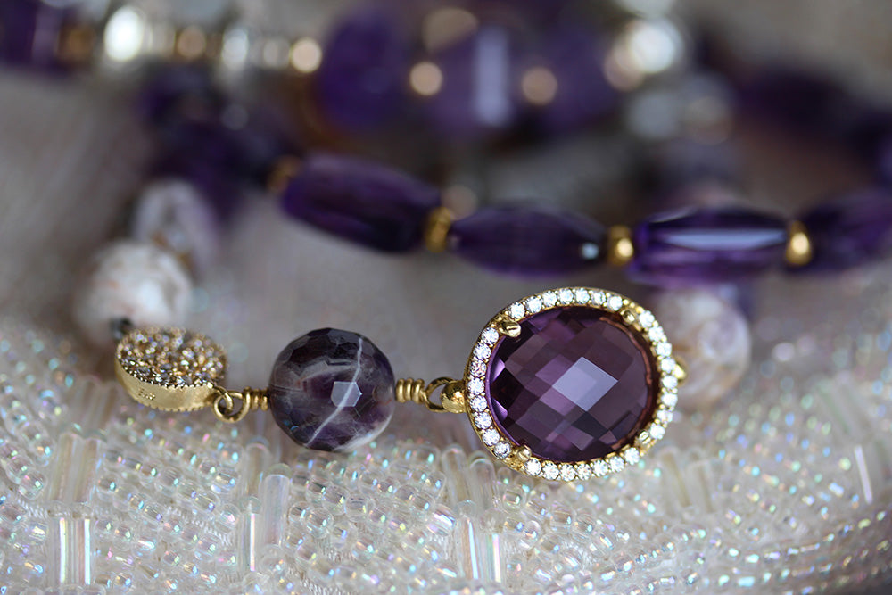 This pretty purple Lollie is made of amethyst and 14KGF with CZ accent charms.