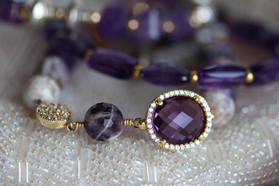 This pretty purple Lollie is made of amethyst and 14KGF with CZ accent charms.