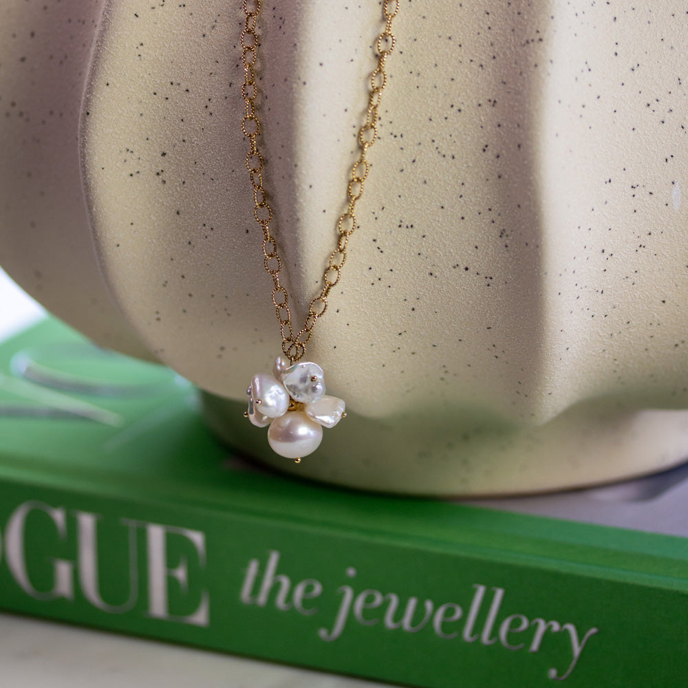Keishi & Button Pearl Cluster Necklace