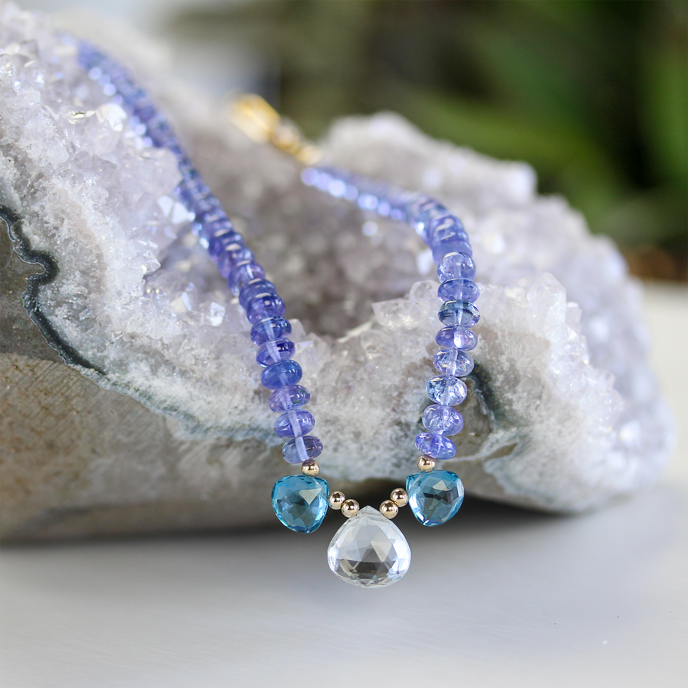 London Blue and WhiteTopaz & Tanzanite Necklace