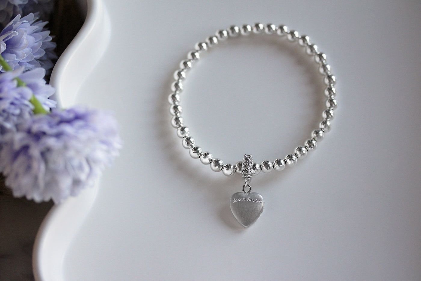 Sterling Silver Heart Locket Stretch Bracelet
