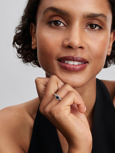 Pandora Elevated Black Heart Ring