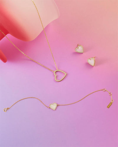 Glimmer Glow - Gold Mother of Pearl Halo Heart Stud Earrings