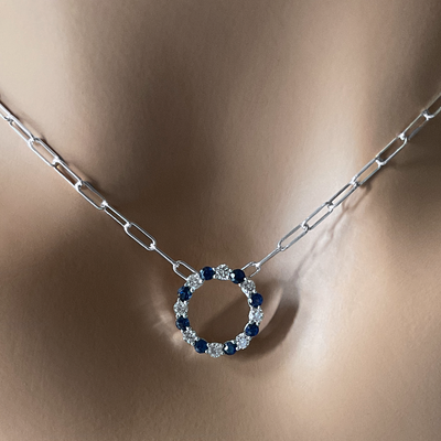 14k WG, 0.253 CT Dia, 0.361 CT Round Sapphire Pendant