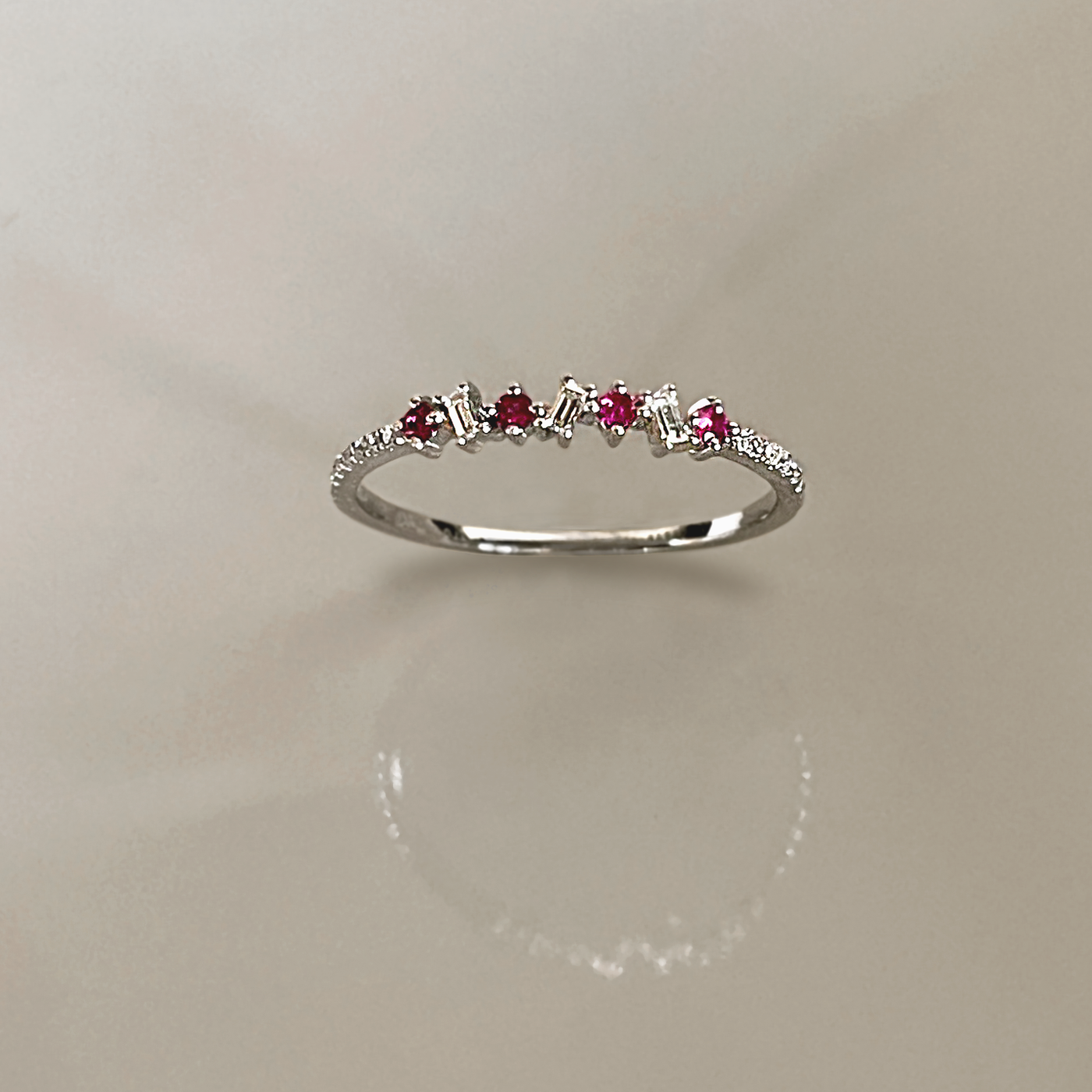 14k WG, 0.051 CT Baguette Dia, 0.061 CT Dia, 0.092 CT Ruby Ring