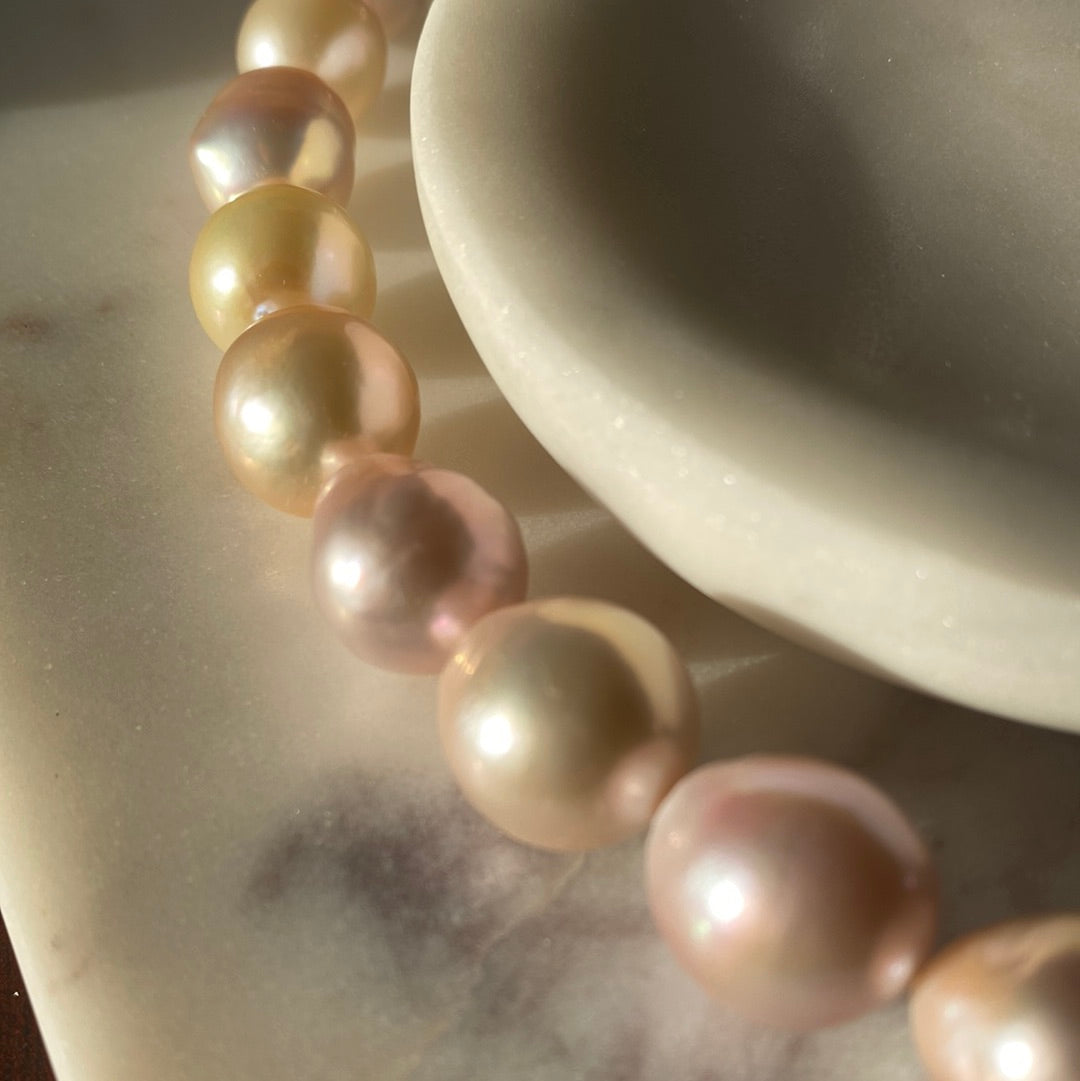 Freshwater Pearl Necklace with Rainbow Moonstone Teardrop Pendant