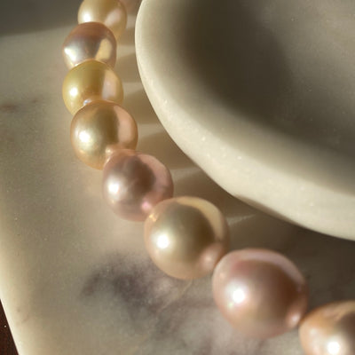 Freshwater Pearl Necklace with Rainbow Moonstone Teardrop Pendant