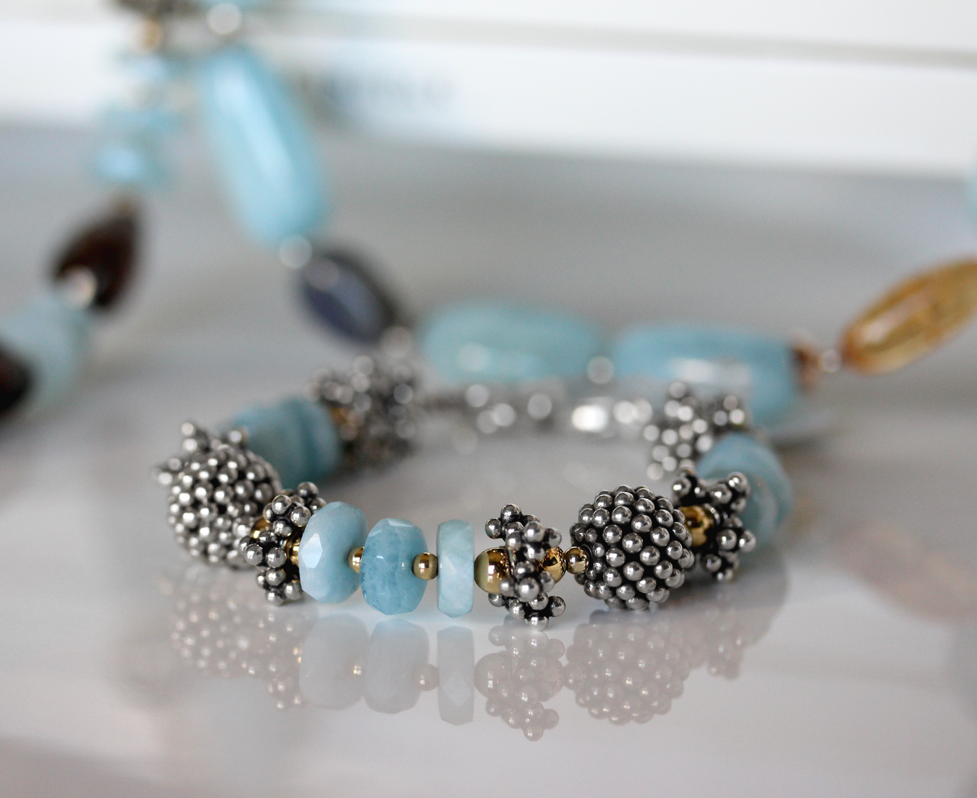 Aquamarine Bracelet with Sterling Silver and 14KGF.