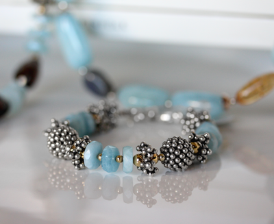 Aquamarine Bracelet with Sterling Silver and 14KGF.