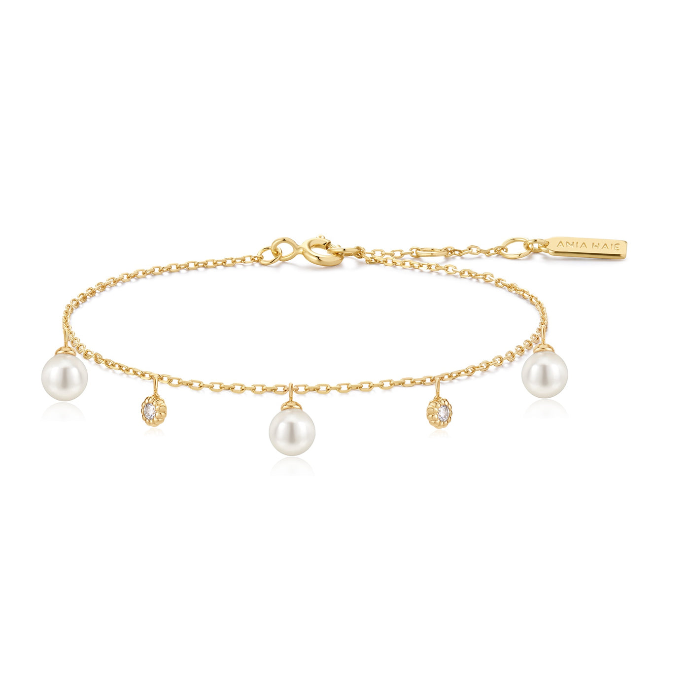 Glimmer Glow - Gold Shell Pearl & Sparkle Drop Station Bracelet