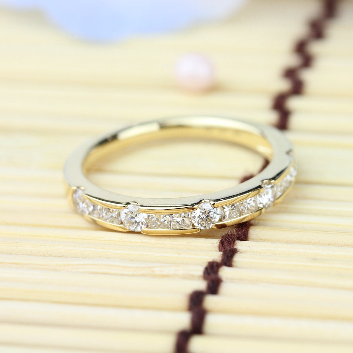 14k YG Round & Princess Cut Diamond Band