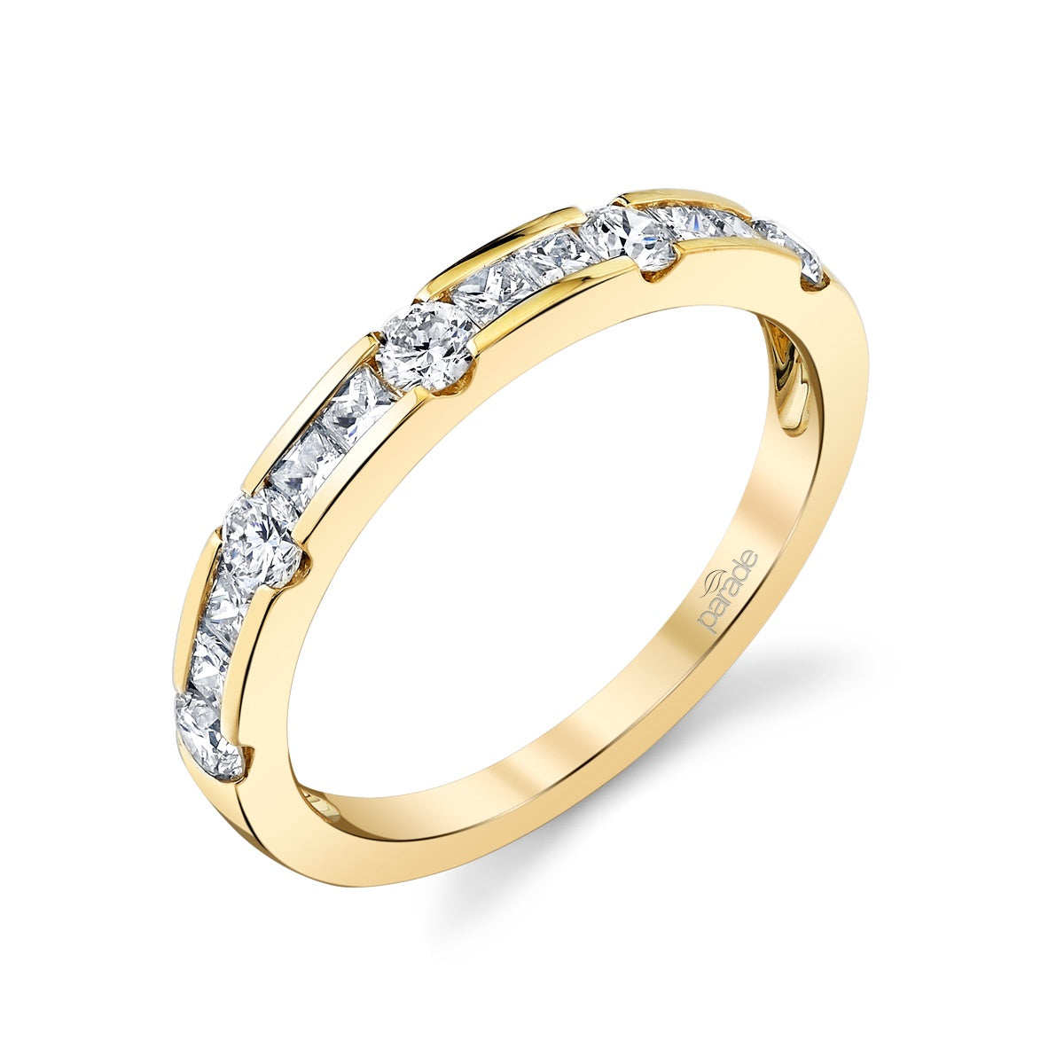 14k YG Round & Princess Cut Diamond Band