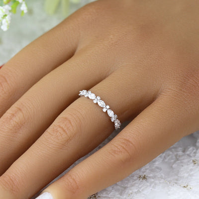 14k WG Round & Marquise Diamond Stackable Band