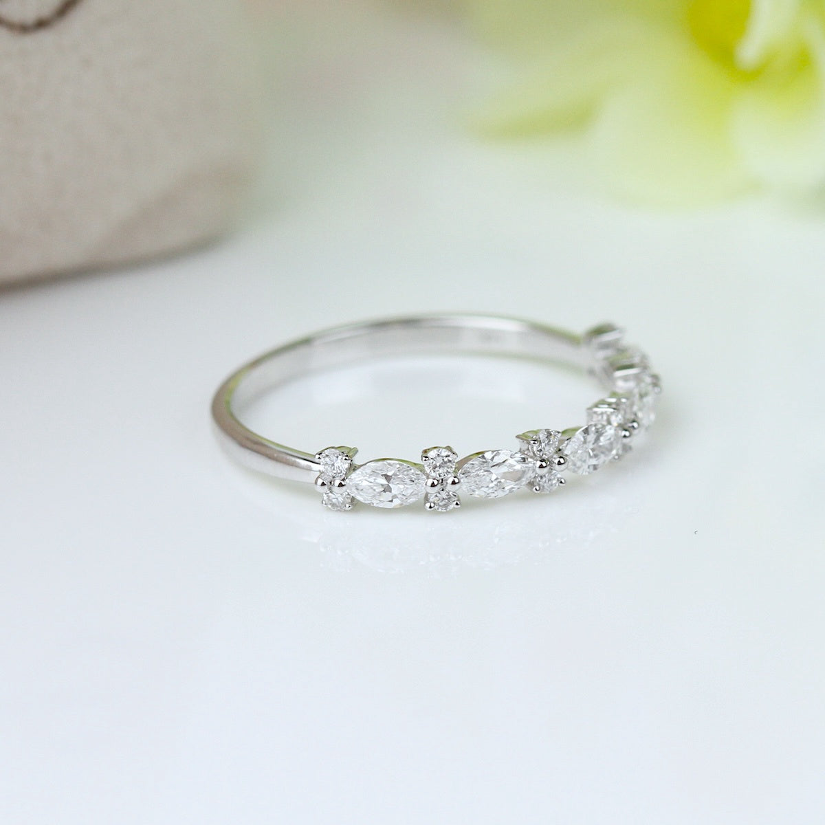 14k WG Round & Marquise Diamond Stackable Band