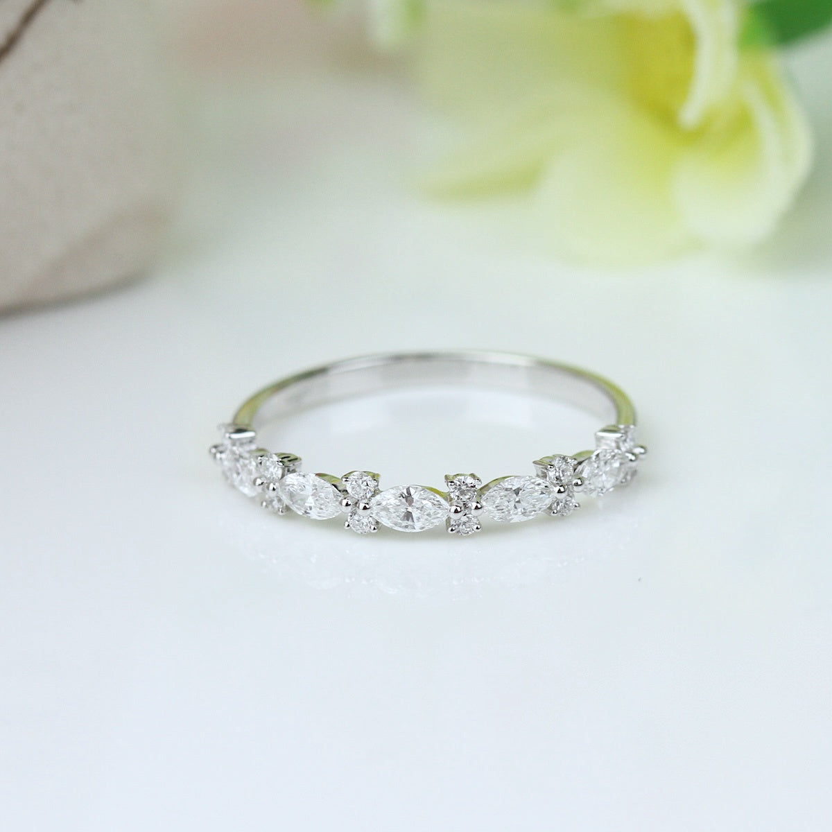 14k WG Round & Marquise Diamond Stackable Band