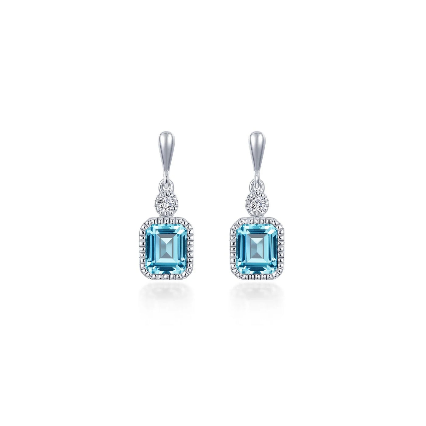 Simulated Emerald-Cut Aquamarine & Diamond March Birthstone Earring