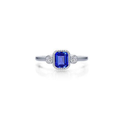 Lab-Grown Emerald-Cut Sapphire & Simulated Diamond September Birthstone Ring