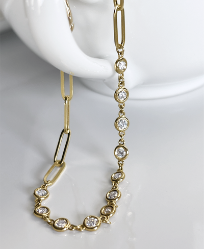 14k YG 0.60 CT Diamond Station w/ Paperclip Chain Bracelet