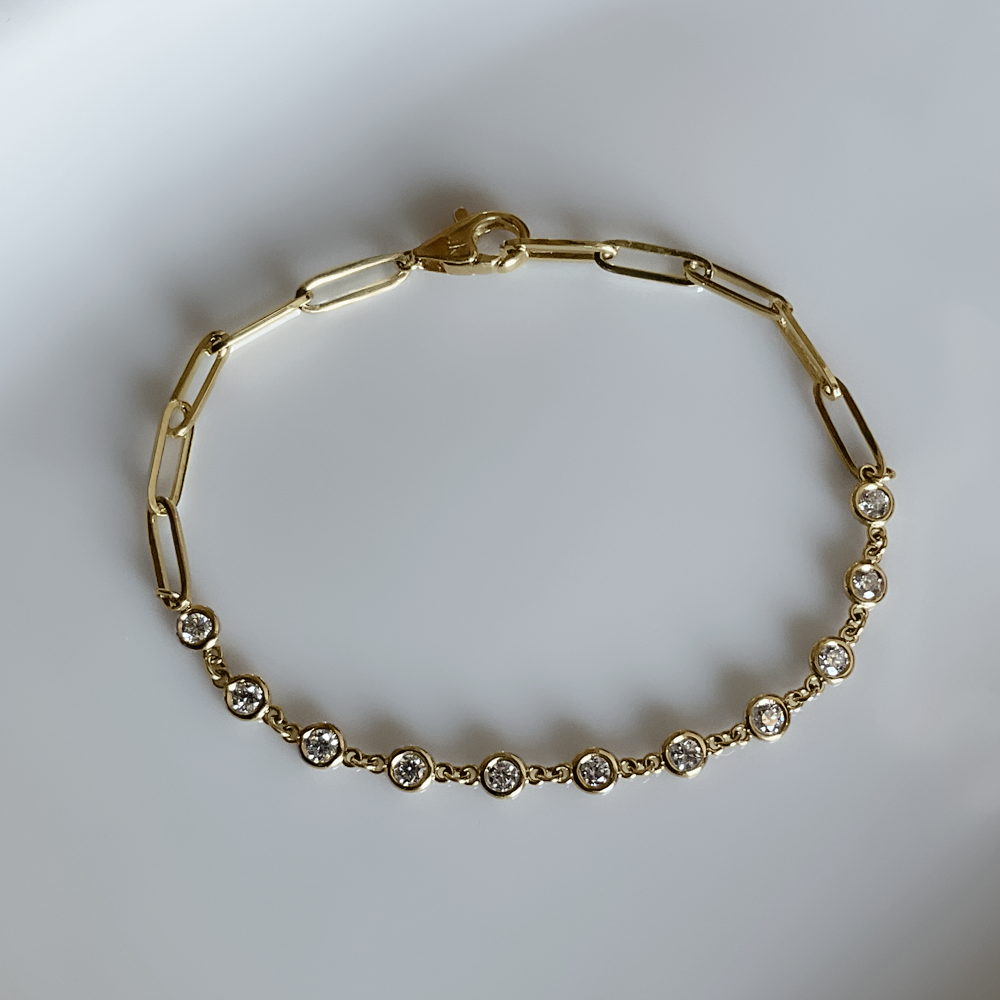 14k YG 0.60 CT Diamond Station w/ Paperclip Chain Bracelet