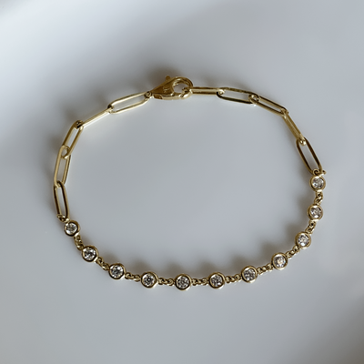 14k YG 0.60 CT Diamond Station w/ Paperclip Chain Bracelet