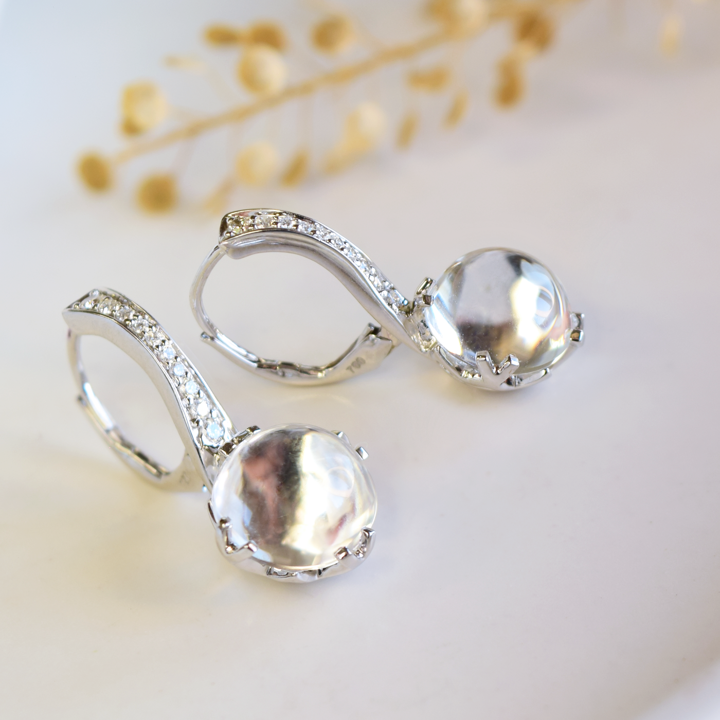 White Topaz Diamond Jelly Bean Earrings