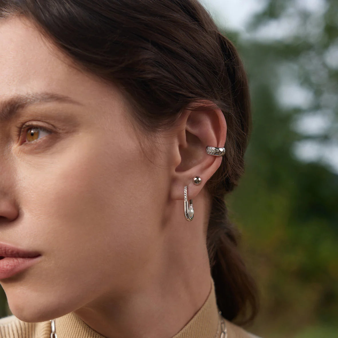Modern Muse - Silver Wide Sparkle Ear Cuff