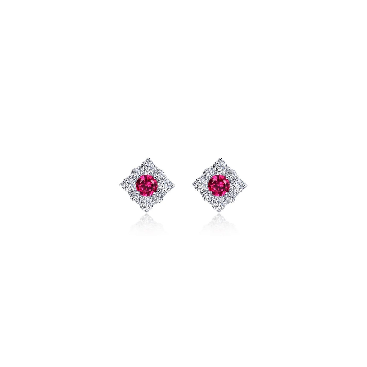 0.54 CTW Lab Grown Ruby Halo Stud Earrings