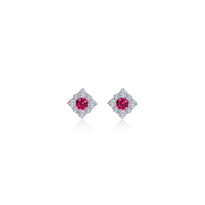 0.54 CTW Lab Grown Ruby Halo Stud Earrings