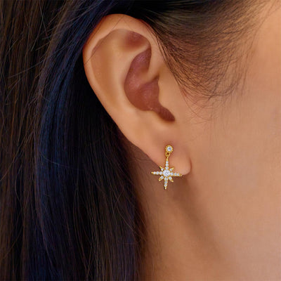 Glimmer Glow - Gold Dangling Nova Star Stud Earrings