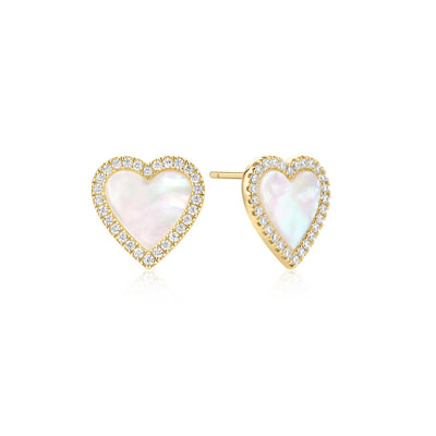 Glimmer Glow - Gold Mother of Pearl Halo Heart Stud Earrings