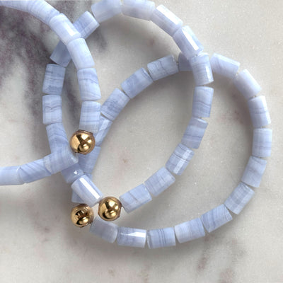 Three Blue Lace Agate Stretch Bracelet