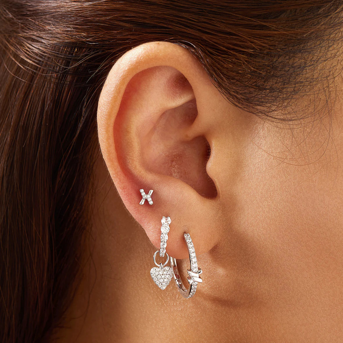 Silver Gradient Pave Huggies
